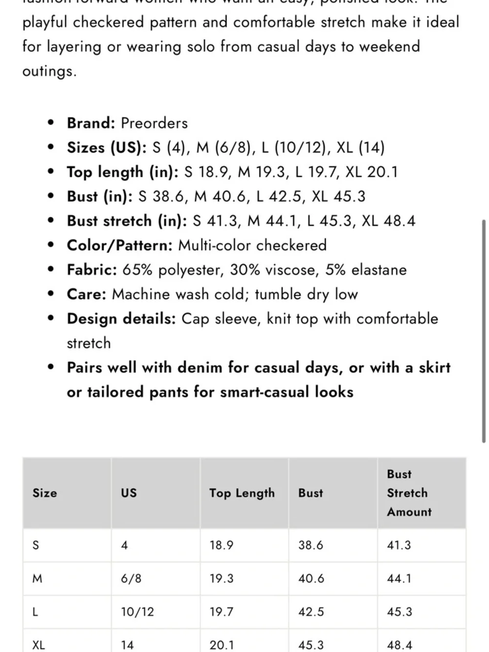 NWT Checked Knit Cap Sleeve Top - Multicolor - Picture 3 of 5